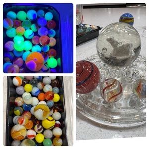Vintage German Sulfide, Latticino & Uranium Glass Marbles